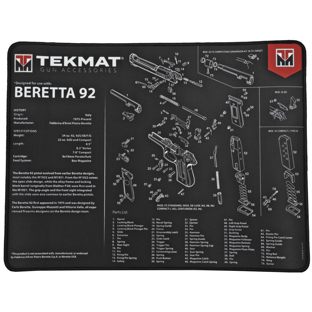 TekMat Ultra Pistol Mat Beretta 92 Black
